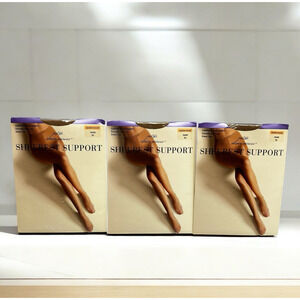 East 5th Sheer Caress Sheerest Support Pantyhose Queen Short Sand NOS Lot of 3